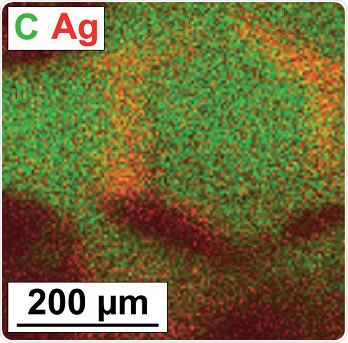 An overlay of the high-resolution images from C 1s and Ag 3d acquired using the parallel imaging mode