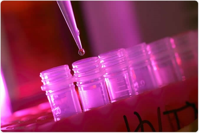 Vials are filled in an HIV vaccine laboratory. Fred Hutchinson Cancer Research Center