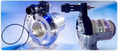 A custom built photonic medical device: An assembled laser surgery objective with a cutaway view of the lens stack.