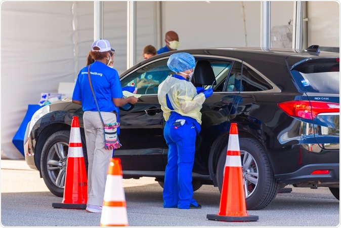 Pompano Beach, Florida/USA - March 20, 2020: Coronavirus (COVID-19) Drive-thru testing spot. Image Credit: YES Market Media / Shutterstock