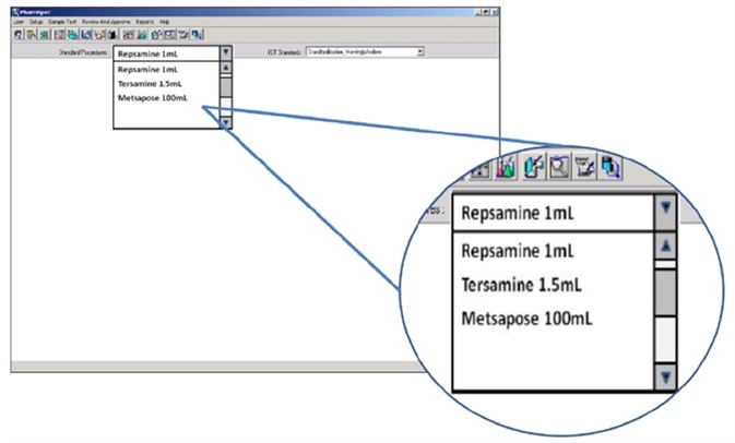 Electronic SOP functionality in the HIAC PharmSpec software allows automated SOP test routines to be named according to the brand name of the product under test and selected by the technician via drop-down box.