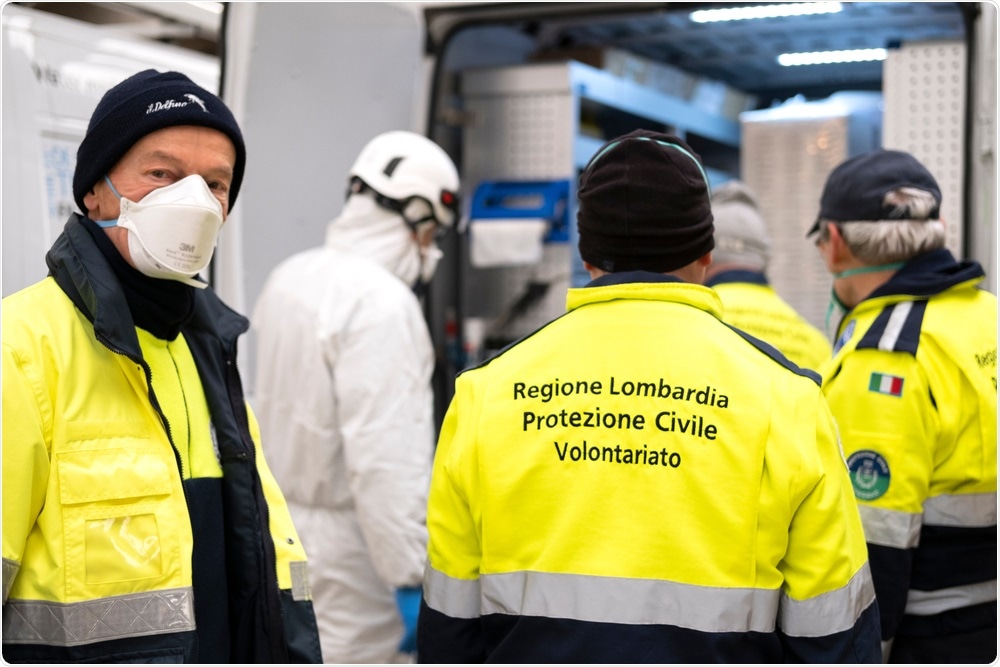 Codogno, Milano, italy - 03/09/2020 - Volunteers working in the red area Coronavirus in Italy. Image Credit RomboStudio