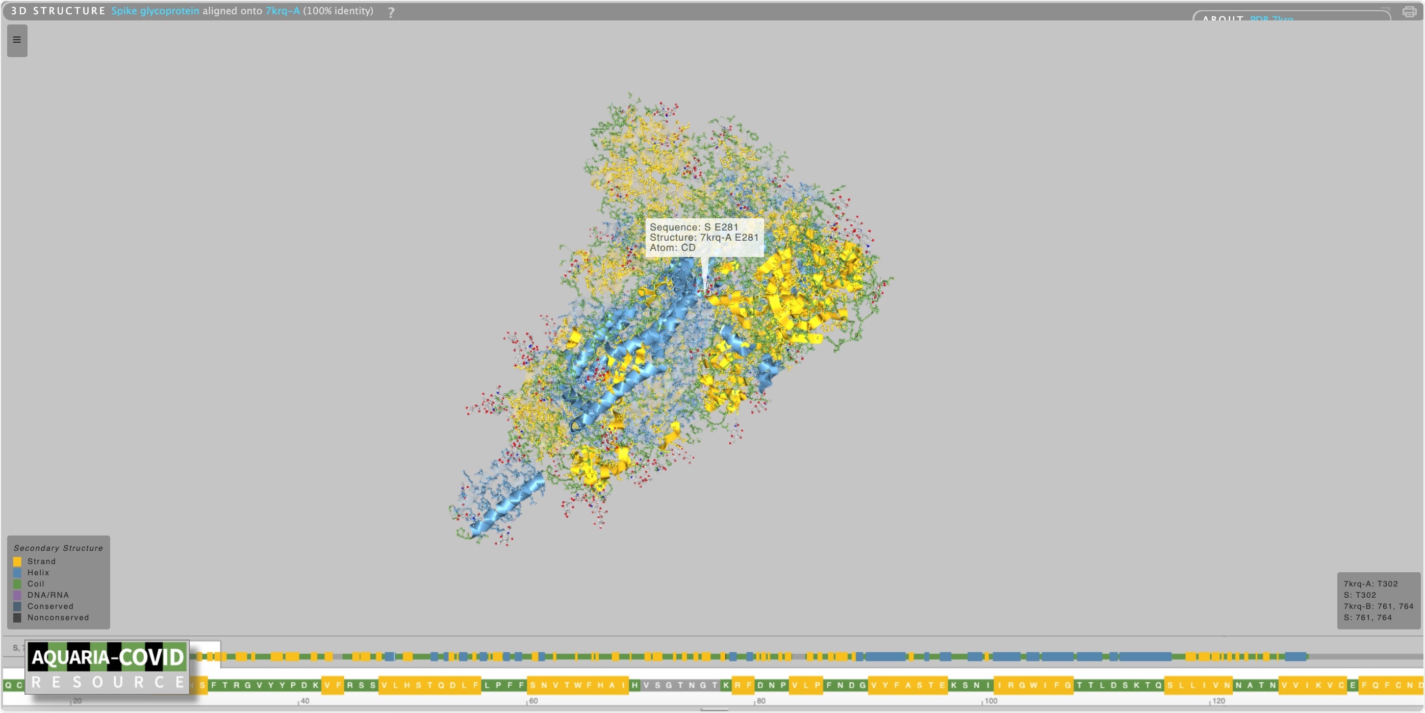 3D spike glycoprotein structure on the Aquaria platform.