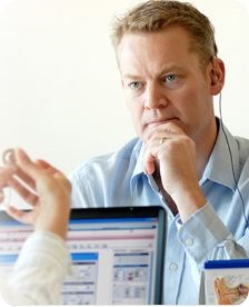 man hearing implant conversation