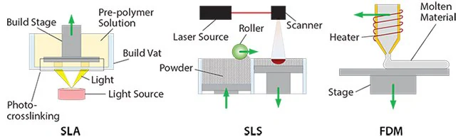3D printing processes for the manufacturing of acellular scaffolds.