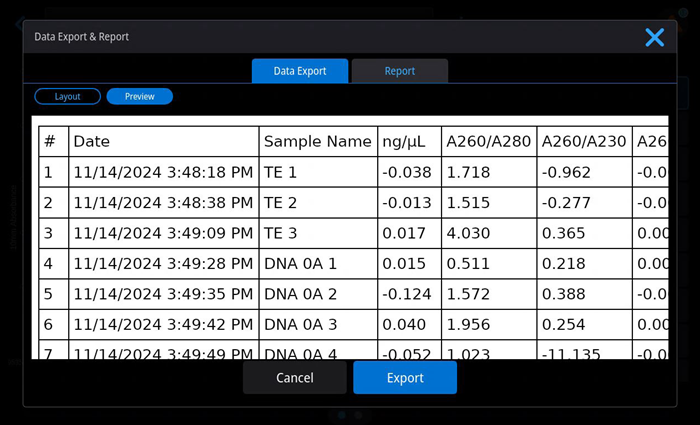 Preview option lets you see what your data file will contain.